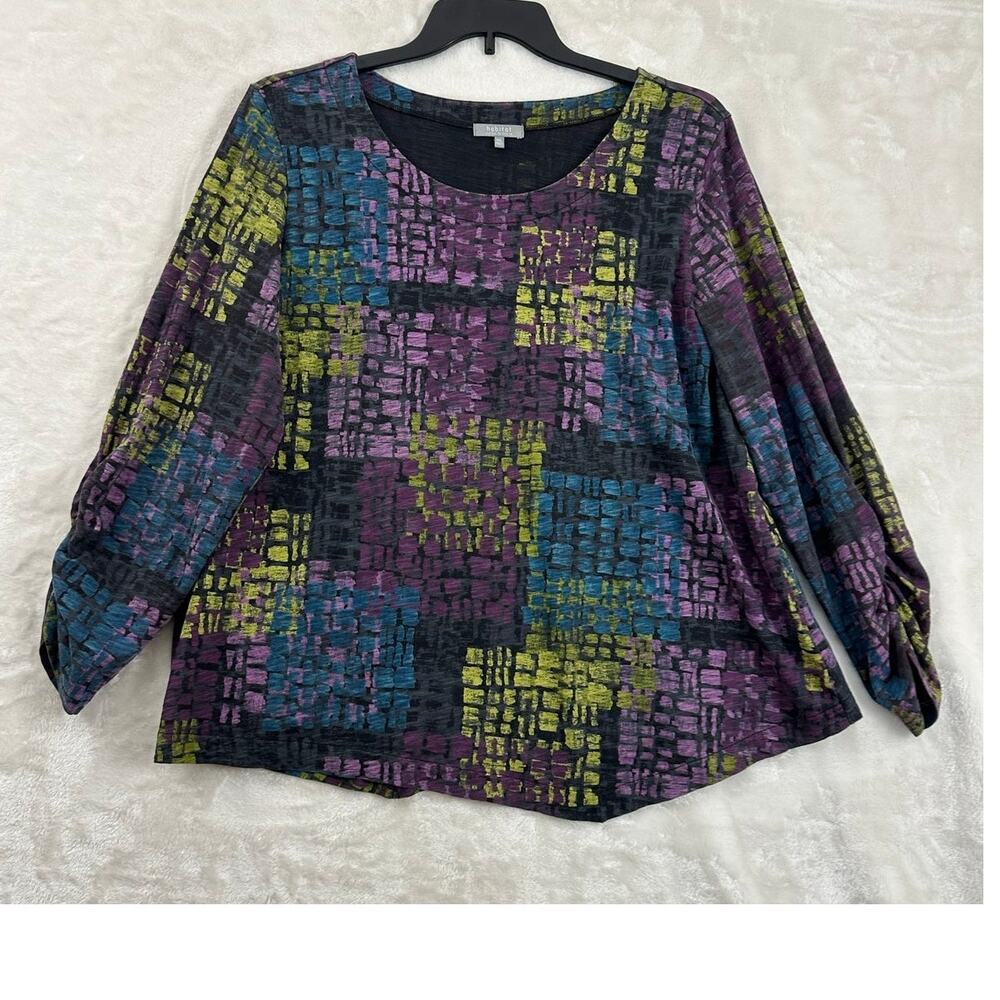 Habitat Color Block Tunic Top XXL Flowy Artsy Ruche Sleeves